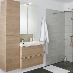GoodHome Meuble sous vasque suspendu effet chêne l.80 x H.60 x P.45 cm, Imandra* Meuble Buanderie|Meuble Sous-Vasque