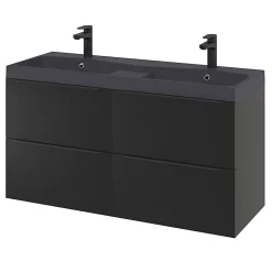 GoodHome Meuble sous vasque suspendu noir mat l.120 x H.60 x P.45 cm, Imandra* Meuble Buanderie|Meuble De Salle De Bains Faible Profondeur