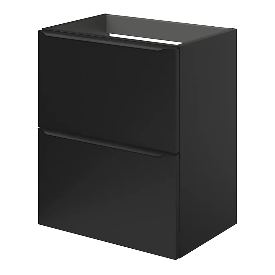 GoodHome Meuble sous vasque suspendu faible profondeur noir mat l.50 x H.60 x P.36 cm, Imandra