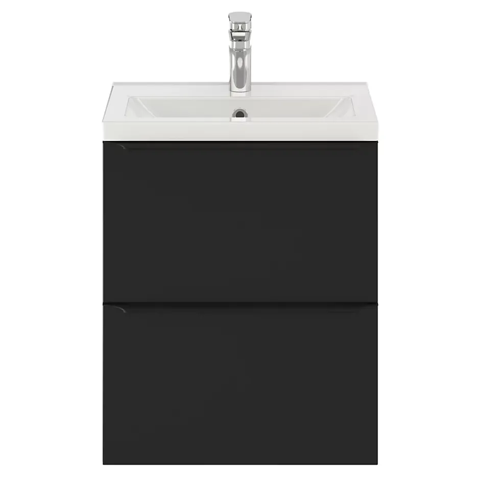 GoodHome Meuble sous vasque suspendu faible profondeur noir mat l.50 x H.60 x P.36 cm, Imandra