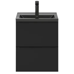 GoodHome Meuble sous vasque suspendu faible profondeur noir mat l.50 x H.60 x P.36 cm, Imandra