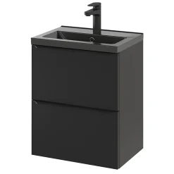GoodHome Meuble sous vasque suspendu faible profondeur noir mat l.50 x H.60 x P.36 cm, Imandra