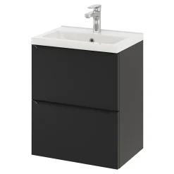 GoodHome Meuble sous vasque suspendu faible profondeur noir mat l.50 x H.60 x P.36 cm, Imandra