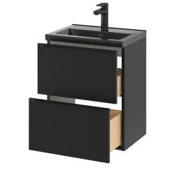 GoodHome Meuble sous vasque suspendu faible profondeur noir mat l.50 x H.60 x P.36 cm, Imandra