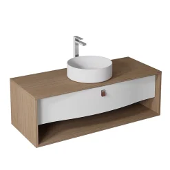 Decotec Meuble sous vasque suspendu blanc mat 1 tiroir l.120 x H.40 x P.50 cm, Havana* Meuble Buanderie