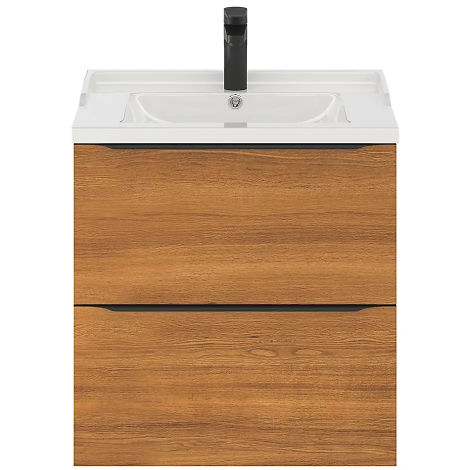 GoodHome Meuble sous vasque suspendu effet noyer l.60 x H.60 x P.45 cm, Imandra* Meuble Buanderie|Meuble De Salle De Bains Faible Profondeur