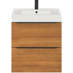 GoodHome Meuble sous vasque suspendu effet noyer l.60 x H.60 x P.45 cm, Imandra* Meuble Buanderie|Meuble De Salle De Bains Faible Profondeur