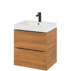 GoodHome Meuble sous vasque suspendu effet noyer l.60 x H.60 x P.45 cm, Imandra* Meuble Buanderie|Meuble De Salle De Bains Faible Profondeur