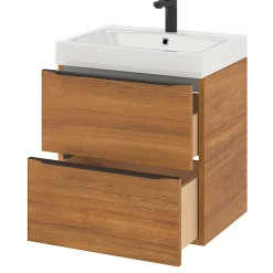 GoodHome Meuble sous vasque suspendu effet noyer l.60 x H.60 x P.45 cm, Imandra* Meuble Buanderie|Meuble De Salle De Bains Faible Profondeur