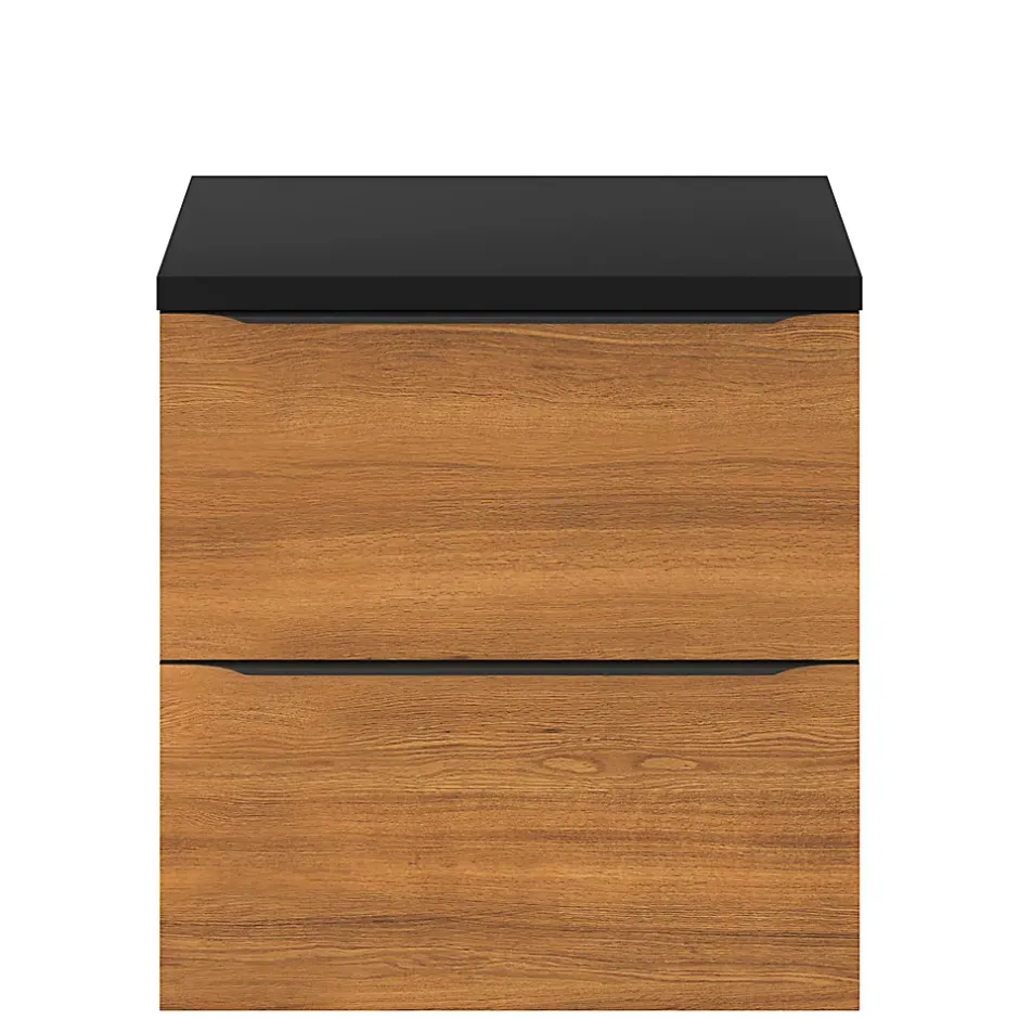GoodHome Meuble sous vasque suspendu effet noyer l.60 x H.60 x P.45 cm, Imandra* Meuble Buanderie|Meuble De Salle De Bains Faible Profondeur