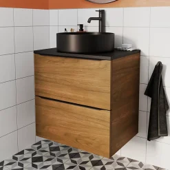 GoodHome Meuble sous vasque suspendu effet noyer l.60 x H.60 x P.45 cm, Imandra* Meuble Buanderie|Meuble De Salle De Bains Faible Profondeur