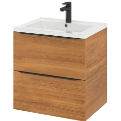 GoodHome Meuble sous vasque suspendu effet noyer l.60 x H.60 x P.45 cm, Imandra* Meuble Buanderie|Meuble De Salle De Bains Faible Profondeur