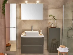 GoodHome Meuble sous vasque suspendu gris taupe brillant l.100 x H.60 x P.45 cm, Imandra* Meuble Buanderie|Meuble Sous-Vasque