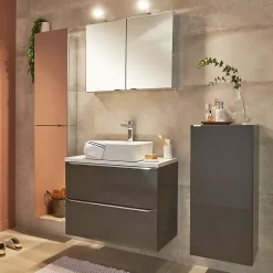 GoodHome Meuble sous vasque suspendu gris taupe brillant l.100 x H.60 x P.45 cm, Imandra* Meuble Buanderie|Meuble Sous-Vasque
