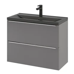GoodHome Meuble sous vasque suspendu faible profondeur gris brillant l.80 x H.60 x P.36 cm, Imandra