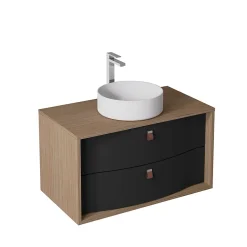 Decotec Meuble sous vasque suspendu noir mat 2 tiroirs l.90 x H.50 x P.50 cm, Havana
