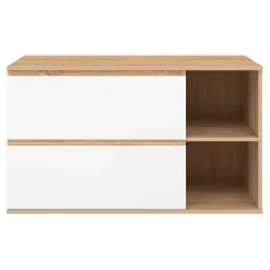 IDMarket Meuble sous vasque suspendu salle de bain TOMI 2 tiroirs et 2 niches façon hêtre et blanc* Armoire De Salle De Bains