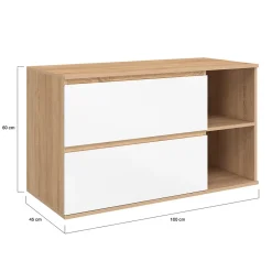IDMarket Meuble sous vasque suspendu salle de bain TOMI 2 tiroirs et 2 niches façon hêtre et blanc* Armoire De Salle De Bains