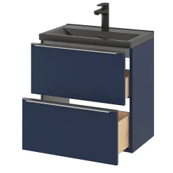 GoodHome Meuble sous vasque suspendu faible profondeur bleu nuit mat l.60 x H.60 x P.36 cm, Imandra
