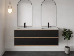 Vente-unique Meuble sous vasque suspendu - Coloris naturel clair et noir - 150 cm - SABURI* Meuble Sous-Vasque