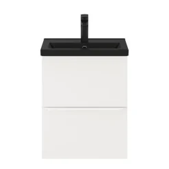 GoodHome Meuble sous vasque suspendu faible profondeur blanc mat l.50 x H.60 x P.36 cm, Imandra* Meuble Buanderie|Meuble Sous-Vasque