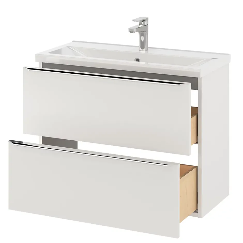 GoodHome Meuble sous vasque suspendu faible profondeur blanc brillant l.80 x H.60 x P.36 cm, Imandra