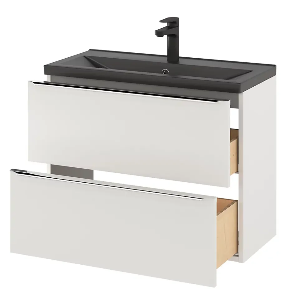 GoodHome Meuble sous vasque suspendu faible profondeur blanc brillant l.80 x H.60 x P.36 cm, Imandra