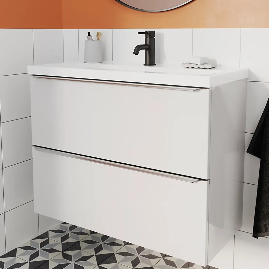 GoodHome Meuble sous vasque suspendu faible profondeur blanc brillant l.80 x H.60 x P.36 cm, Imandra