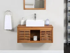 Vente-unique Meuble sous vasque suspendu en bois d'acacia - 90 cm - PENEBEL