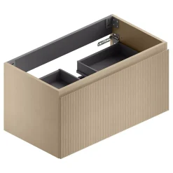 Ipiemme SRL Meuble sous vasque suspendu placage chêne clair strié l.90 x H.46,5 x P.50,5 cm pour évacuation centrale, Pura* Meuble Sous-Vasque