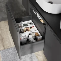 GoodHome Meuble sous vasque suspendu gris anthracite mat 4 tiroirs l.120 x H.48 x P.45 cm, Levanna* Meuble Sous-Vasque