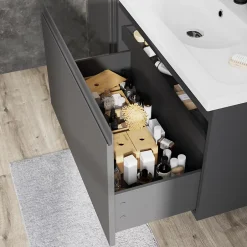 GoodHome Meuble sous vasque suspendu gris anthracite mat 2 tiroirs l.80 x H.48 x P.45 cm Levanna* Meuble Sous-Vasque