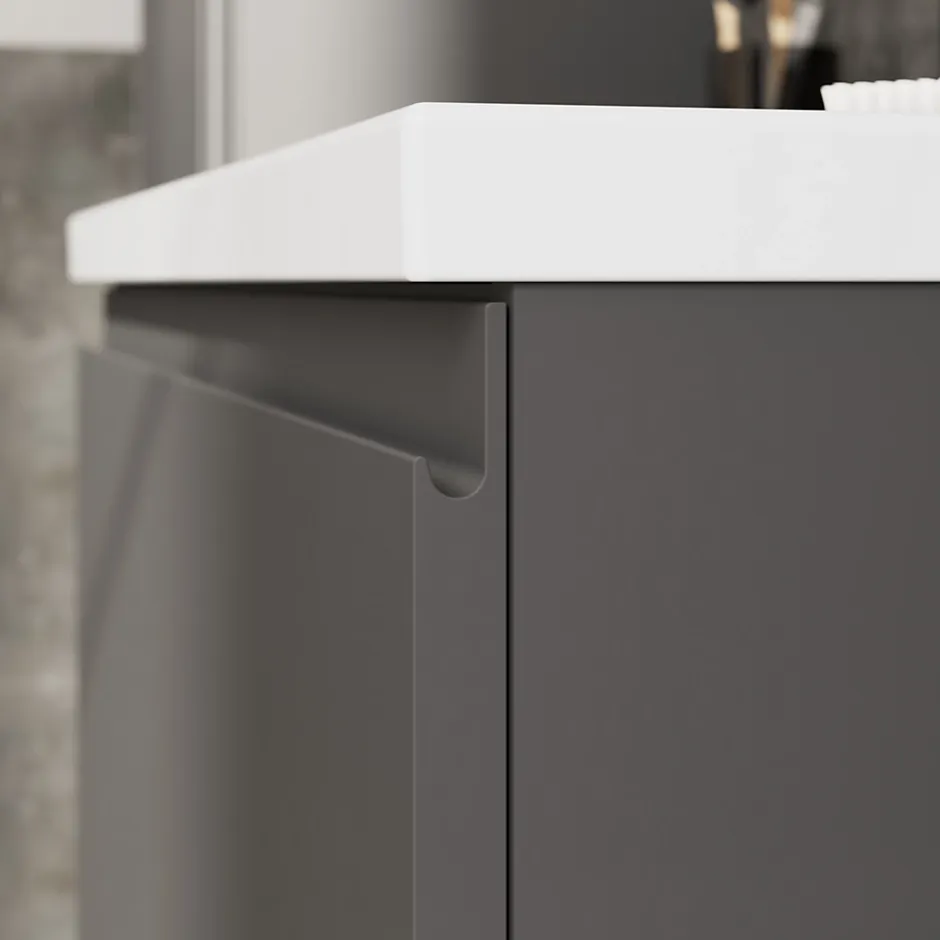 GoodHome Meuble sous vasque suspendu gris anthracite mat 2 tiroirs l.80 x H.48 x P.45 cm Levanna* Meuble Sous-Vasque