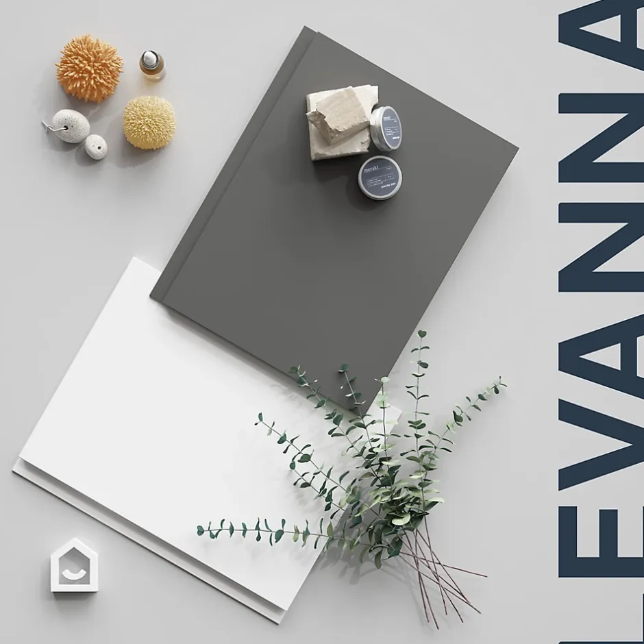 GoodHome Meuble sous vasque suspendu gris anthracite mat 2 tiroirs l.80 x H.48 x P.45 cm Levanna* Meuble Sous-Vasque