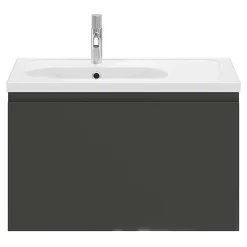 GoodHome Meuble sous vasque suspendu gris anthracite mat 2 tiroirs l.80 x H.48 x P.45 cm Levanna* Meuble Sous-Vasque