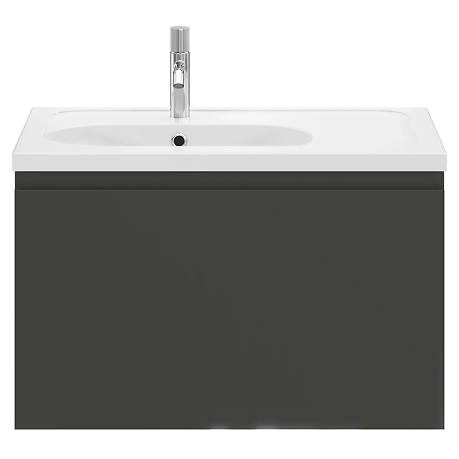 GoodHome Meuble sous vasque suspendu gris anthracite mat 2 tiroirs l.80 x H.48 x P.45 cm Levanna* Meuble Sous-Vasque