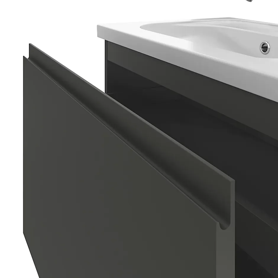 GoodHome Meuble sous vasque suspendu gris anthracite mat 2 tiroirs l.80 x H.48 x P.45 cm Levanna* Meuble Sous-Vasque