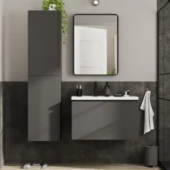 GoodHome Meuble sous vasque suspendu gris anthracite mat 2 tiroirs l.80 x H.48 x P.45 cm Levanna* Meuble Sous-Vasque