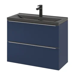 GoodHome Meuble sous vasque suspendu faible profondeur bleu nuit mat l.80 x H.60 x P.36 cm, Imandra