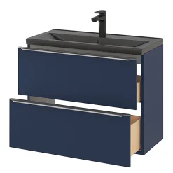GoodHome Meuble sous vasque suspendu faible profondeur bleu nuit mat l.80 x H.60 x P.36 cm, Imandra