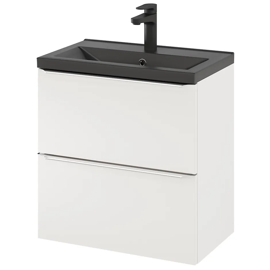 GoodHome Meuble sous vasque suspendu faible profondeur blanc brillant l.60 x H.60 x P.36 cm, Imandra
