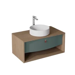 Decotec Meuble sous vasque suspendu vert toundra mat 1 tiroir l.90 x H.40 x P.50 cm, Havana* Meuble Buanderie
