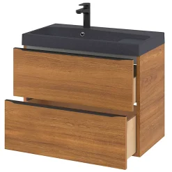 GoodHome Meuble sous vasque suspendu effet noyer l.80 x H.60 x P.45 cm, Imandra* Meuble Buanderie|Meuble De Salle De Bains Faible Profondeur