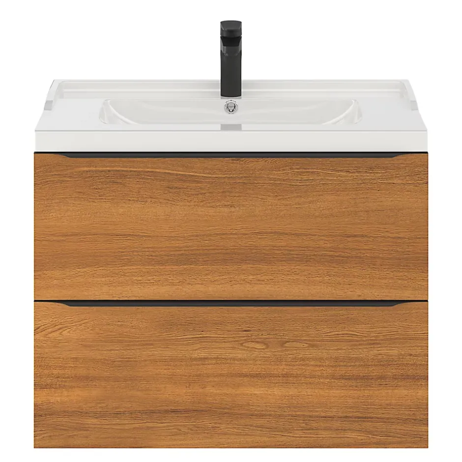 GoodHome Meuble sous vasque suspendu effet noyer l.80 x H.60 x P.45 cm, Imandra* Meuble Buanderie|Meuble De Salle De Bains Faible Profondeur
