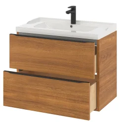 GoodHome Meuble sous vasque suspendu effet noyer l.80 x H.60 x P.45 cm, Imandra* Meuble Buanderie|Meuble De Salle De Bains Faible Profondeur