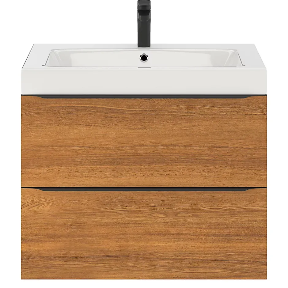 GoodHome Meuble sous vasque suspendu effet noyer l.80 x H.60 x P.45 cm, Imandra* Meuble Buanderie|Meuble De Salle De Bains Faible Profondeur