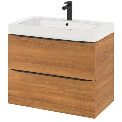 GoodHome Meuble sous vasque suspendu effet noyer l.80 x H.60 x P.45 cm, Imandra* Meuble Buanderie|Meuble De Salle De Bains Faible Profondeur