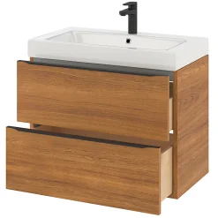 GoodHome Meuble sous vasque suspendu effet noyer l.80 x H.60 x P.45 cm, Imandra* Meuble Buanderie|Meuble De Salle De Bains Faible Profondeur