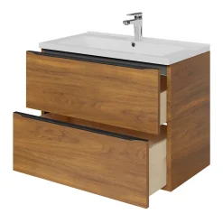GoodHome Meuble sous vasque suspendu effet noyer l.80 x H.60 x P.45 cm, Imandra* Meuble Buanderie|Meuble De Salle De Bains Faible Profondeur