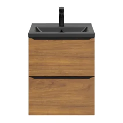 GoodHome Meuble sous vasque suspendu faible profondeur effet noyer l.50 x H.60 x P.36 cm, Imandra* Meuble Buanderie|Meuble De Salle De Bains Faible Profondeur